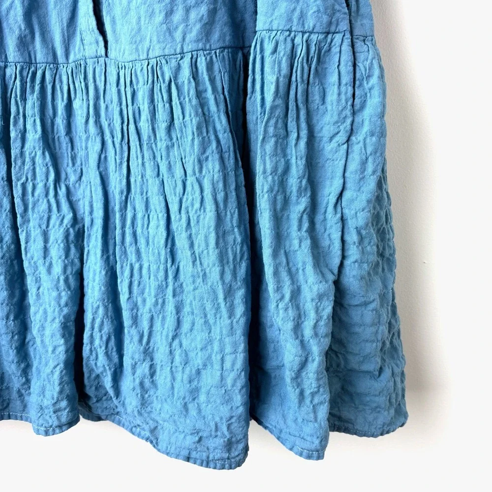 Sandy Liang Oversized Mini Shirt Dress XS Blue Crinkle Coquette Cottagecore Puff - Picture 4 of 10